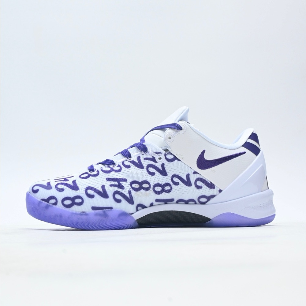 Nike Kobe VIII Protro White Purple Number-Print Athletic Shoes - Picture 6 of 9
